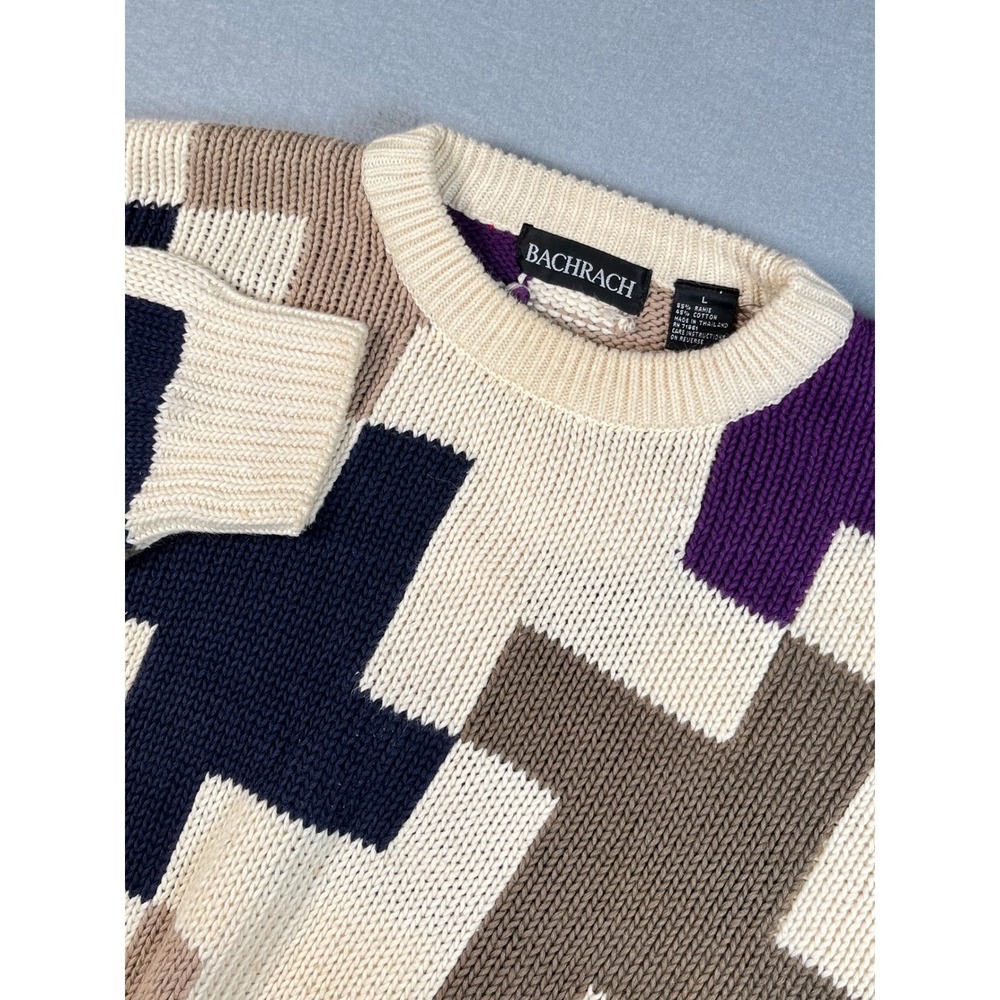 VTG Bachrach Cooji Style Fisherman Geo Pattern Grandpa core Crew Sweater Multi